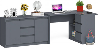 Мори компьютерный стол МС-16 правый + Комод МК1200.3, графит