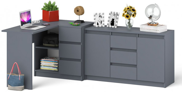 Мори компьютерный стол МС-16 правый + Комод МК1200.3, графит