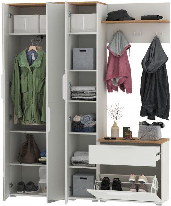 Октава Прихожая 22, белый шагрень/дуб крафт золотой/фасады МДФ белый шагрень