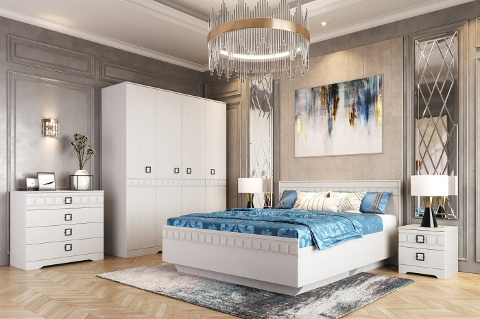 Шкаф для одежды 4-х дверный "Римини" - Белый текстурный/Дуб полярный