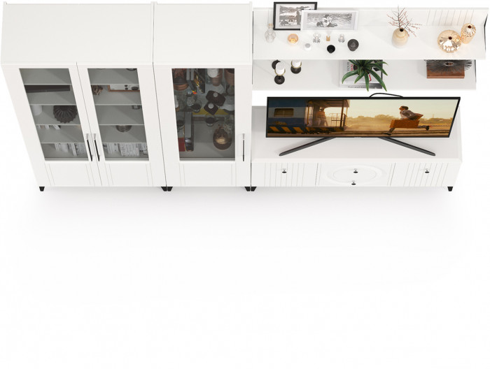 Валенсия Гостиная № 078, цвет ЛДСП белый шагрень/МДФ белый шагрень, ШхГхВ 272,2х38,3х225,2 см., универсальная сборка