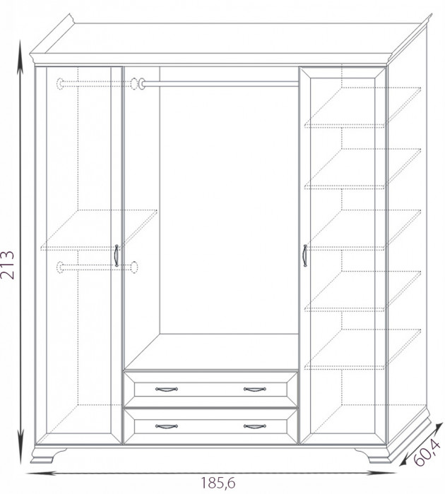 Шкаф распашной четырехдверный с зеркалами Сиена