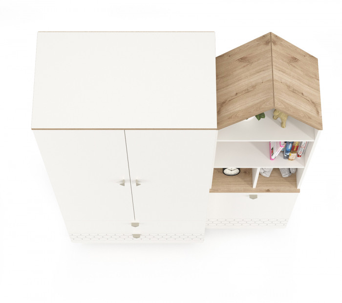 Эйп 13.334 Шкаф для одежды + 13.14 Стеллаж, цвет белый/дуб белый, ШхГхВ 138х51,1х183,8 см., универсальная сборка