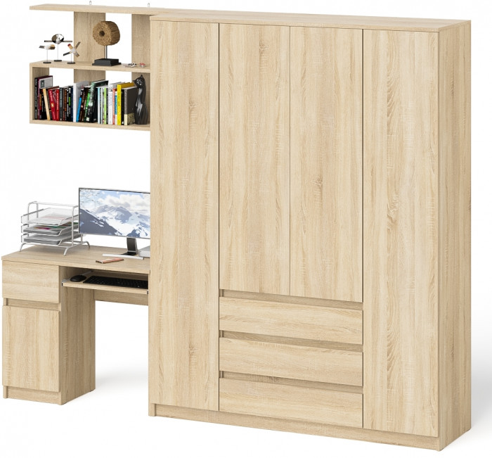 Мори Стол компьютерный МС-1 левый + Шкаф МШ1600.1 + Полка 900, цвет дуб сонома, ШхГхВ 250,4х50,4х209,6 см., НЕ универсальная сборка