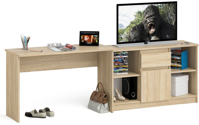 Мори Стол письменный МСП1200.1 + Тумба МТВ1204.1, цвет дуб сонома, ШхГхВ 240,8х50х76,6 см., универсальная сборка