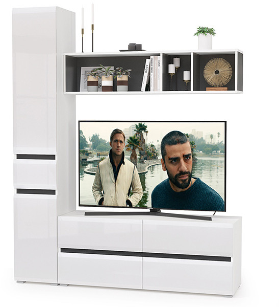 Сидней Комплектация № 014, корпус: белый/чёрный/фасады: МДФ белый глянец