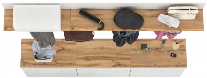 Октава Прихожая 04, цвет белый шагрень/дуб крафт золотой/фасады МДФ белый шагрень, ШхГхВ 194,7х35,4х197 см.