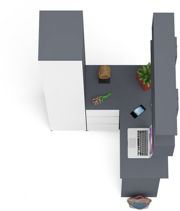 Мори компьютерный стол МС-16 левый + Пенал МШ400.1 + Полка 1200, графит/белый