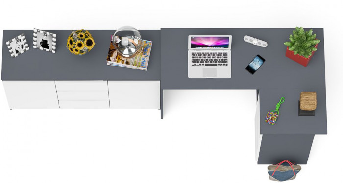 Мори компьютерный стол МС-16 правый + Комод МК1200.3, графит/белый