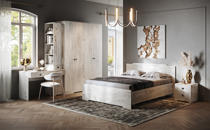 Кровать двуспальная 160х200 с щитовым основанием "Атланта" - Бетон пайн светлый