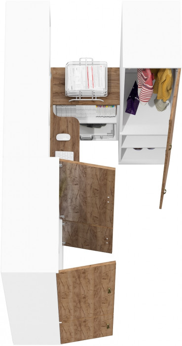 Лидер-8 Шкаф МД 20Б + Стол + Полка + Пенал 23Б, цвет белый шагрень/крафт золото, ШхГхВ 285х50/37,5х75/190 или 195х120х75/190 см., НЕ ун.сб.