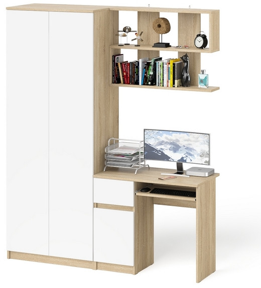 Мори Стол компьютерный МС-1 левый + Шкаф МШ800.1 + Полка 900, цвет дуб сонома/белый, ШхГхВ 170,4х50,4х209,6 см., НЕ универсальная сборка