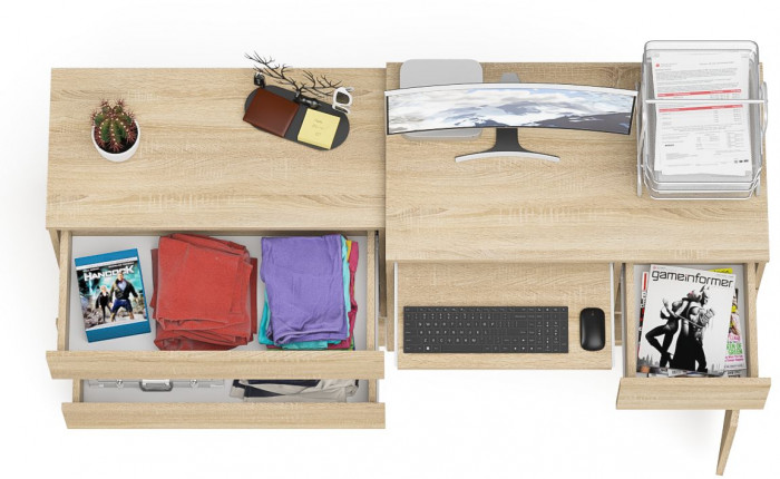 Мори Стол компьютерный МС-1 правый + Комод МК800.1, цвет дуб сонома, ШхГхВ 170,4х50х76,6 см., выдвижной ящик справа, НЕ универсальная сборка