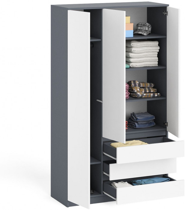 Мори Шкаф МШ1200.1, цвет графит/белый, ШхГхВ 120,4х50,4х209,6 см., НЕ универсальная сборка
