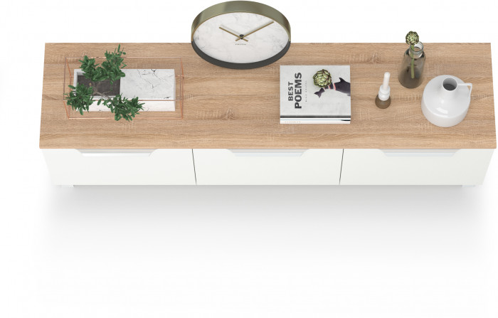 КР100 Тумба под ТВ 13.267.01, цвет белый шагрень/дуб сонома, ШхГхВ 138,4х34,9х43,8 см., универсальная сборка (100)