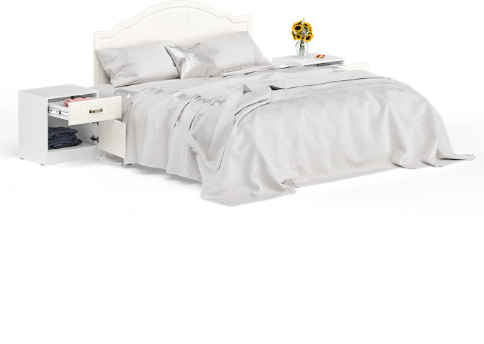 Ливерпуль Кровать 11.08 + основание + ножки + две Тумбы 08.146, цвет ясень ваниль/белый, ШхГхВ 266х204х112 см., сп. м. 1600х2000 мм, б/м, ортопед есть