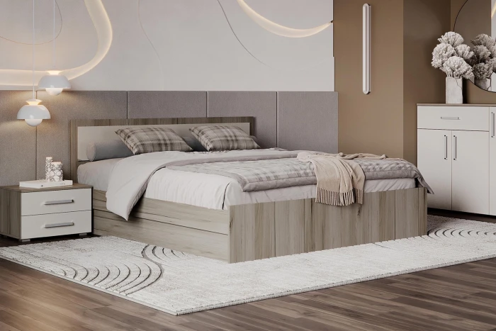 Кровать 1,4м с настилом ЛДСП Фиеста NEW, Дуб крафт серый/Кашемир