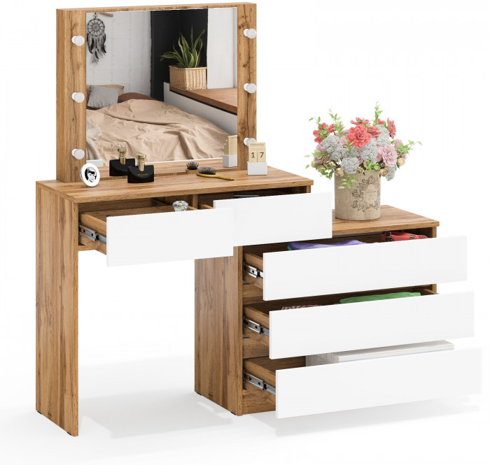 Стол косметический с подсветкой 110, дуб вотан/белый