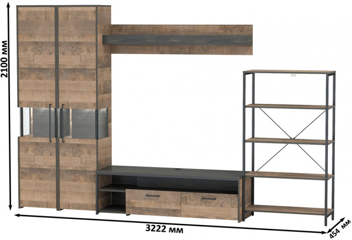 Трувор Гостиная 027, дуб гранж песочный/интра