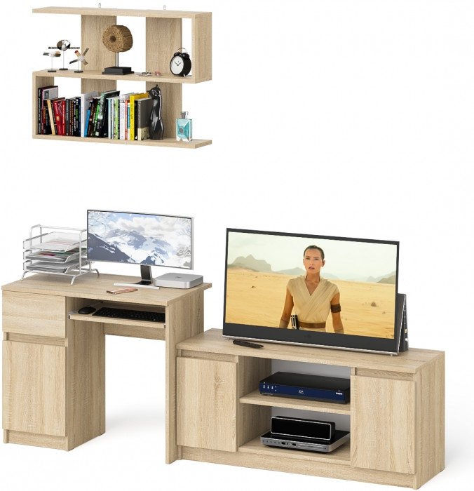 Мори компьютерный стол МС-1 левый + Тумба МТВ1200.1 + Полка 900, дуб сонома