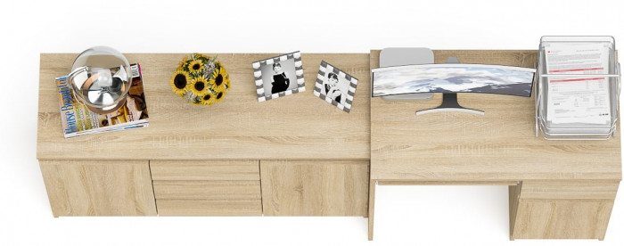 Мори компьютерный стол МС-1 правый + Комод МК1200.3, дуб сонома