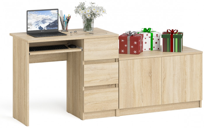 Мори компьютерный стол МС-6 правый + Тумба МА900.1, дуб сонома