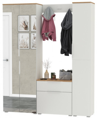 Октава Прихожая 23, белый шагрень/дуб крафт золотой/фасады МДФ белый шагрень