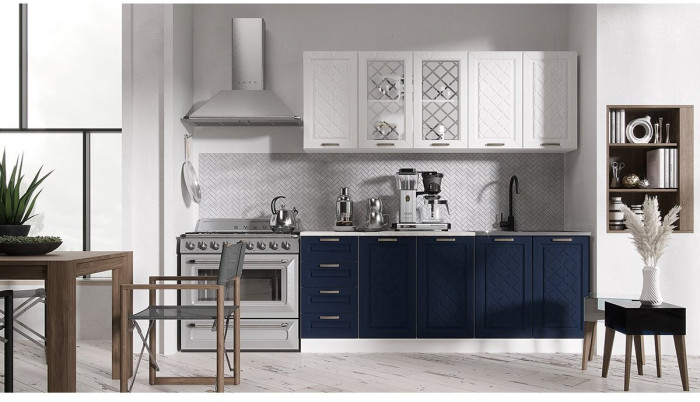 Кухня МДФ Агава 2000 (Акация белая / Аква, Белый)