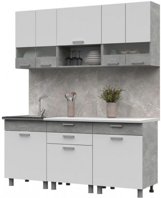 Кухня Денвер 1,8 Фасад БЕЛЫЙ/Корпус АТЕЛЬЕ СВЕТЛОЕ