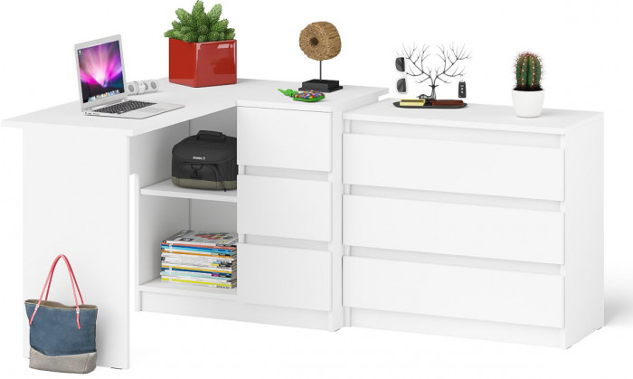 Мори Стол компьютерный МС-16 правый + Комод МК800.1, цвет белый, ШхГхВ 204,8х84,9х76,6 см., выдвижные ящики справа, НЕ универсальная сборка
