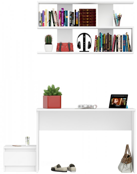 Мори Стол письменный МСП1200.1 + Тумба ТМП400.1 + Полка 1200, цвет белый, ШхГхВ 160,8х50х209,6 см., универсальная сборка