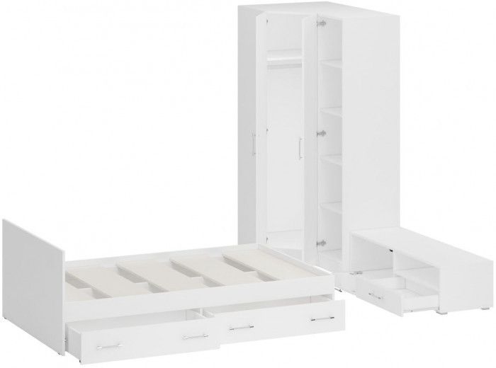 Спальня Стандарт 4-1200Я, белый/фасады ТВ тумбы МДФ белый глянец