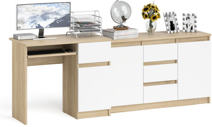 Мори компьютерный стол МС-1 правый + Комод МК1200.3, дуб сонома/белый