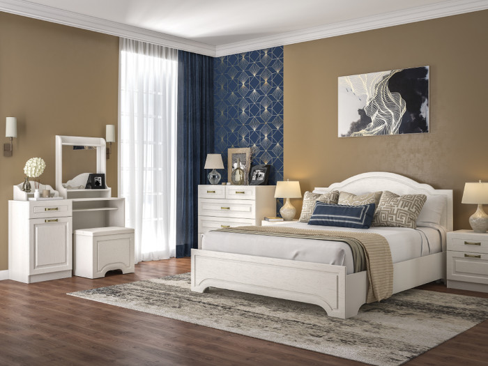 Ливерпуль Стол туалетный 12.46 + Полка 10.118 + Полка 10.117 + Пуф 14.02, ясень ваниль/белый