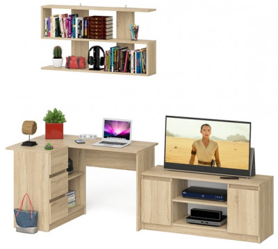 Мори компьютерный стол МС-16 левый + Тумба МТВ1200.1 + Полка 1200, дуб сонома