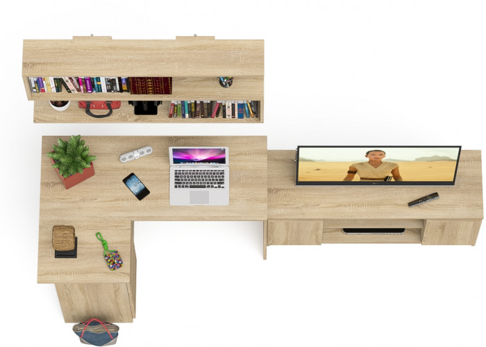 Мори компьютерный стол МС-16 левый + Тумба МТВ1200.1 + Полка 1200, дуб сонома