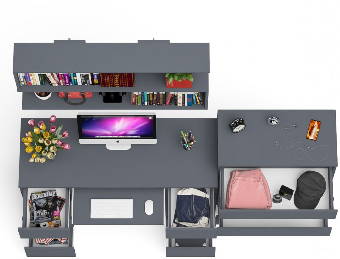 Мори компьютерный стол МС-2 + Комод МК800.4 + Полка 1200, графит