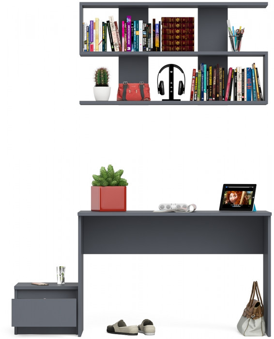 Мори Стол письменный МСП1200.1 + Тумба ТМП400.1 + Полка 1200, цвет графит, ШхГхВ 160,8х50х209,6 см., универсальная сборка