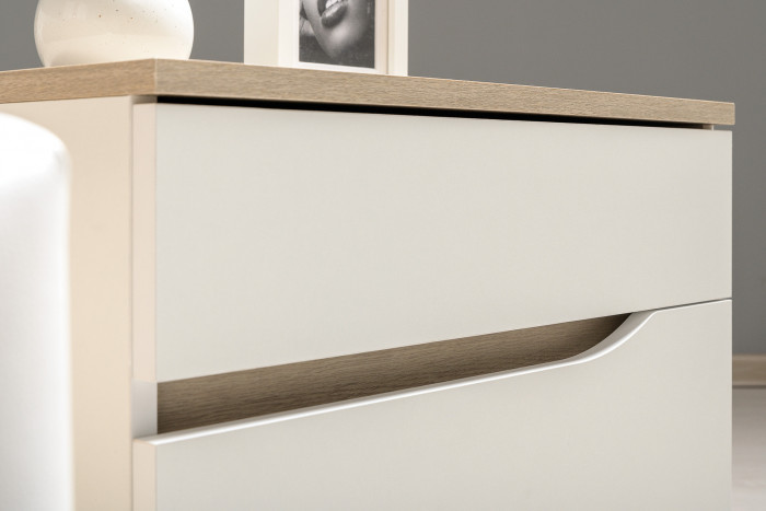 Муссон Кровать 11.28 + под. ортопед + Тумба 16.03 + Комод 13.97 + Тумба ТВ 13.276, белый/чёрный/дуб эндгрейн элегантный/кожзам белый, 1600х2000, б/м