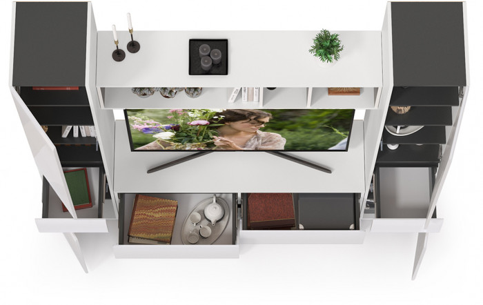 Сидней Комплектация № 016, корпус белый/чёрный/фасады МДФ белый глянец