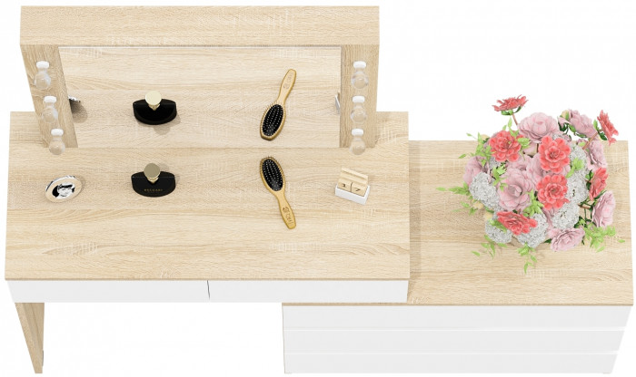 Стол косметический с подсветкой 110, дуб сонома/белый