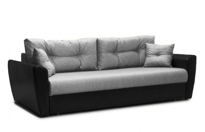 Диван-кровать Амстердам, 150х195, раскладной, еврокнижка, независимый пружинный блок, рогожка/экокожа, серый