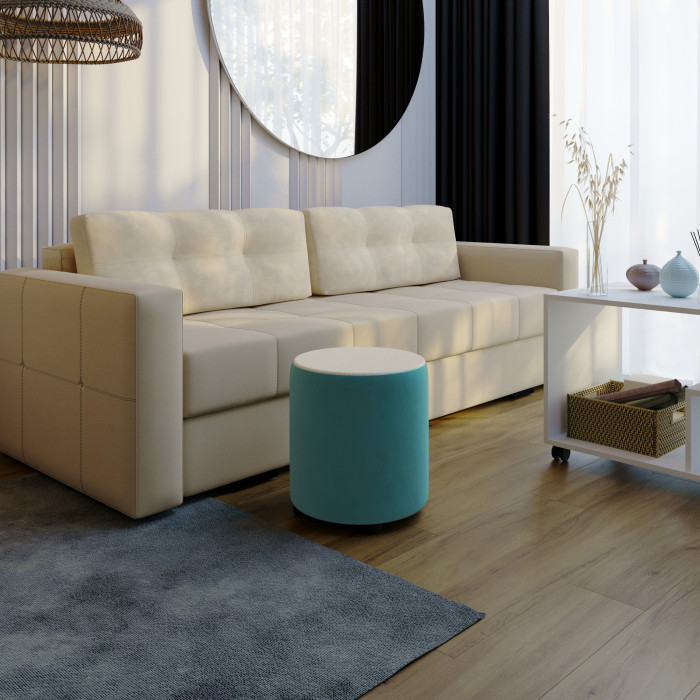 Пуф Пай, бирюза/мдф клен кремовый