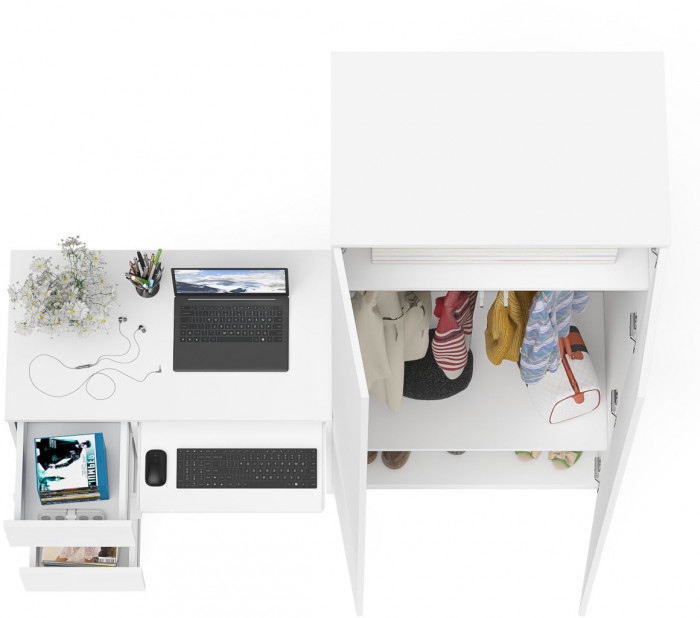 Мори компьютерный стол МС-6 левый + Шкаф МШ800.1, белый