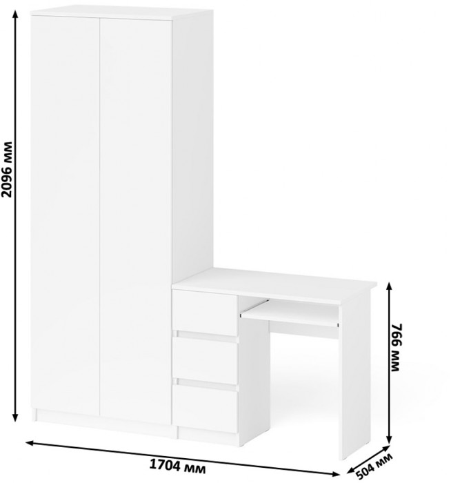 Мори компьютерный стол МС-6 левый + Шкаф МШ800.1, белый