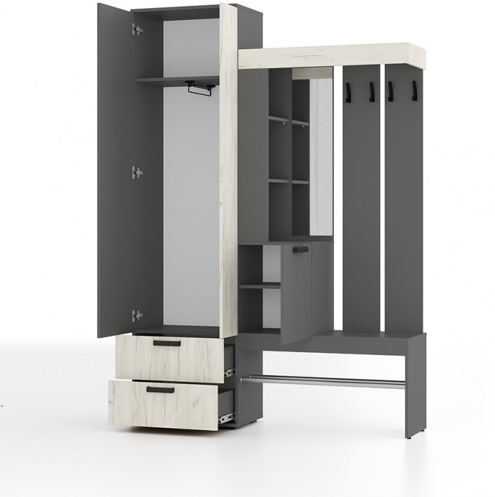 Прихожая "Трамп" Графит/дуб крафт белый