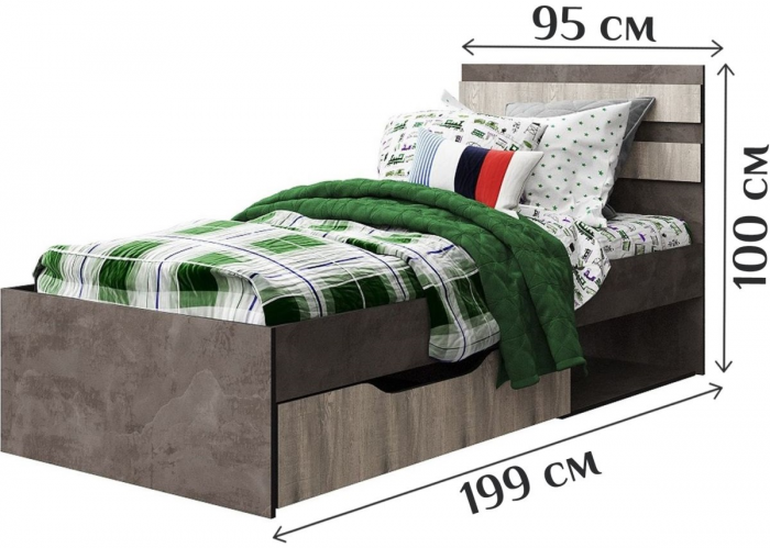 Кровать односпальная 90х200 с ящиком 