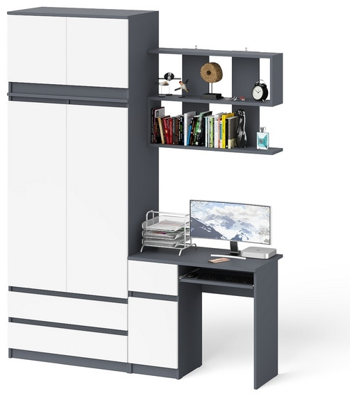 Мори Стол компьютерный МС-1 левый + Шкаф МШ900.1 + Антресоль МА900.1 + Полка 900, цвет графит/белый, ШхГхВ 180,4х50,4х234,2 см., НЕ ун. сб.