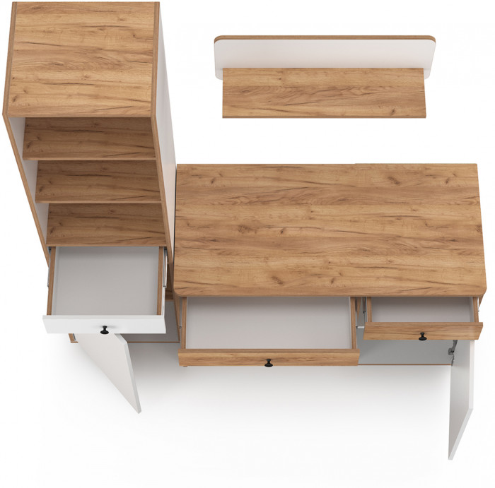 Вуди Компоновка № 03, цвет белый премиум/дуб крафт золотой, ШхГхВ 155х52,7х180,3 см., универсальная сборка