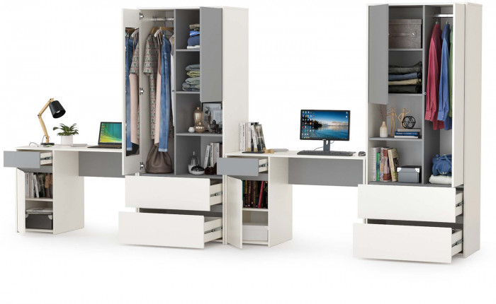 Торонто Компоновка № 11, цвет белый шагрень/стальной серый, ШхГхВ 400х53,1х195,7 см., универсальная сборка